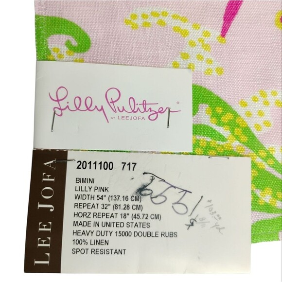 Lilly Pulitzer Bimini Lilly Pink fabric by Lee Jofa Linen Fabric Sample NWT - Picture 2 of 13